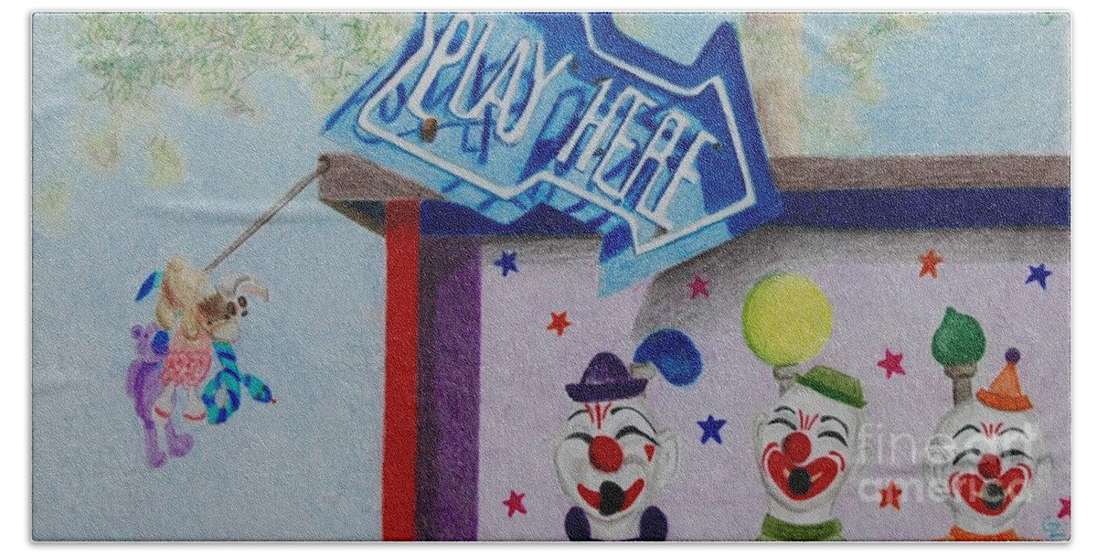 Amusement Park Beach Towel featuring the drawing Play Here by Glenda Zuckerman