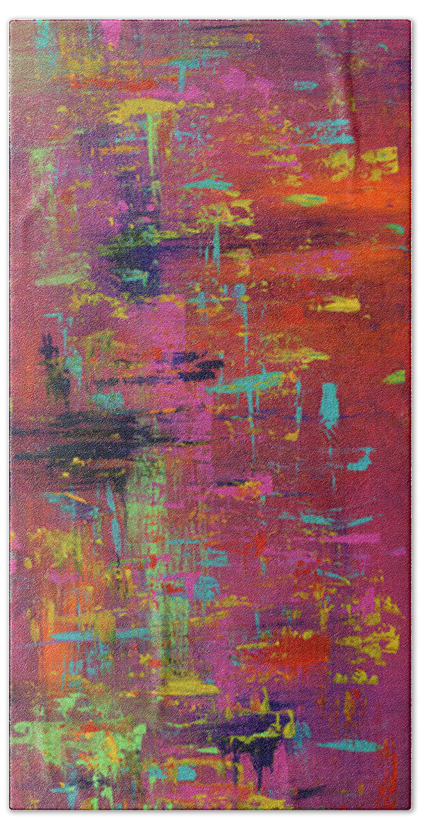 Abstract Expression Beach Sheet featuring the painting Play of Passion by Angela Bushman