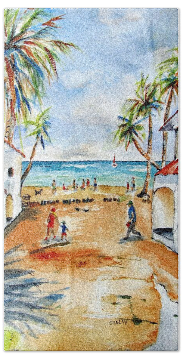 Playa Del Carmen Beach Towel featuring the painting Playa del Carmen by Carlin Blahnik CarlinArtWatercolor