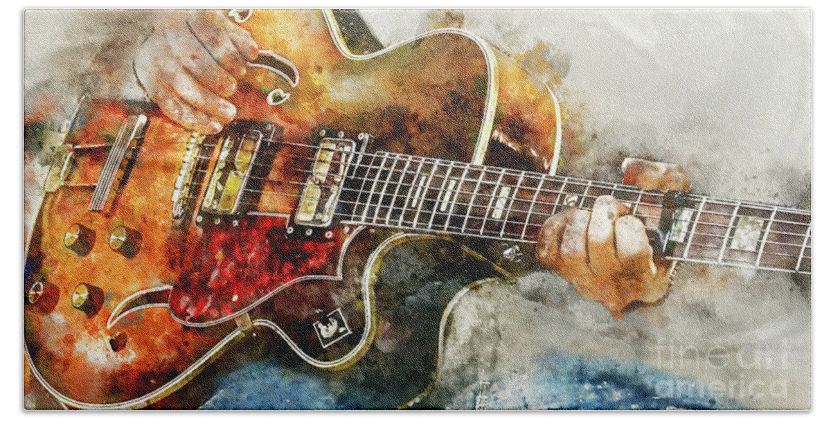 Les Paul Painting Beach Towel featuring the painting Playing the Blues by Jon Neidert
