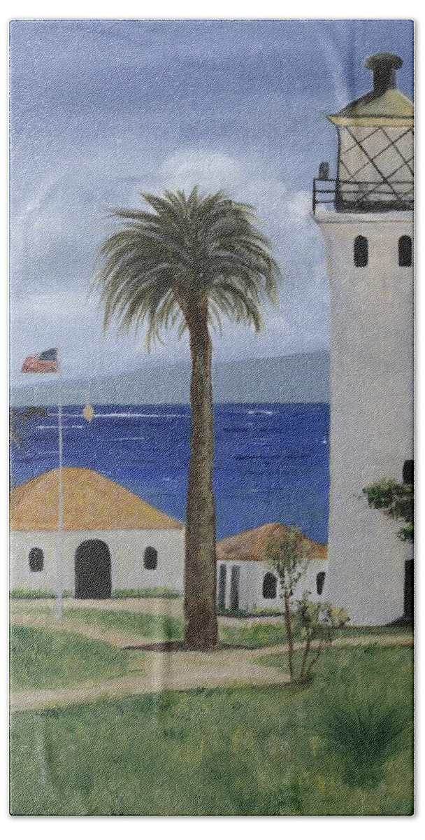 California Beach Sheet featuring the painting Point Vicente Lighthouse by Jamie Frier
