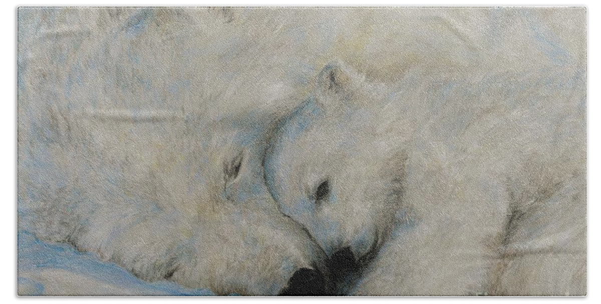 Bear Beach Towel featuring the drawing Polar Snuggle by Meagan Visser