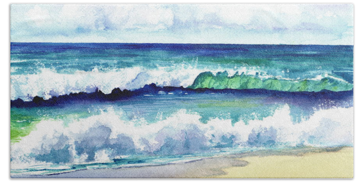 Kauai Beach Towel featuring the painting Polhale Waves 3 by Marionette Taboniar