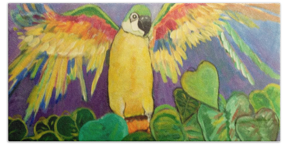 Parrott Beach Sheet featuring the painting Polly Wants More Than A Cracker by Rosemary Aubut