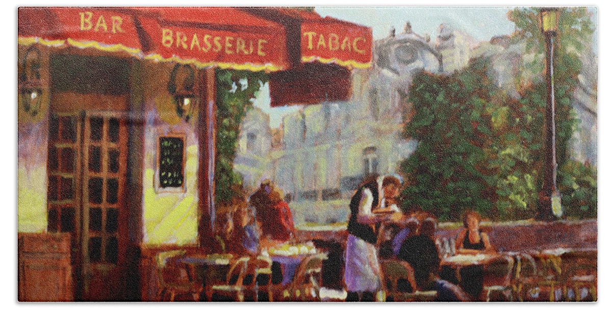 Outdoor Cafe Beach Towel featuring the painting Pomme Frites by David Zimmerman