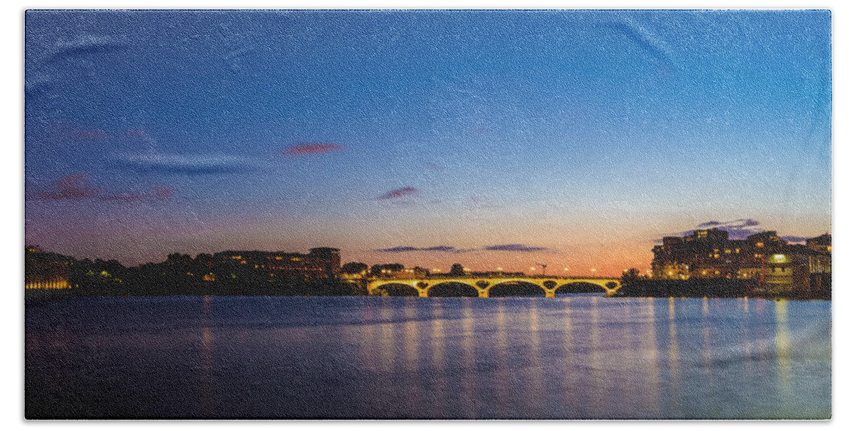 Bridge Beach Towel featuring the photograph Pont Des Catalans and Garonne river at night by Semmick Photo