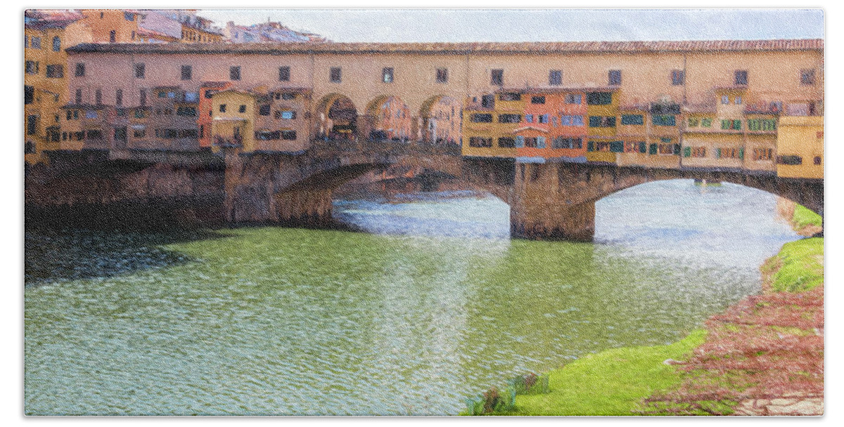 Joan Carroll Beach Sheet featuring the photograph Ponte Vecchio Florence Italy II Painterly by Joan Carroll