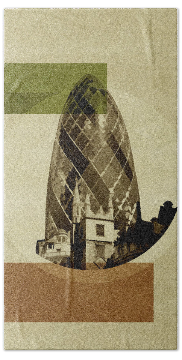 Wheel Beach Towel featuring the painting Pop Art Deco London - GHERKIN by BFA Prints