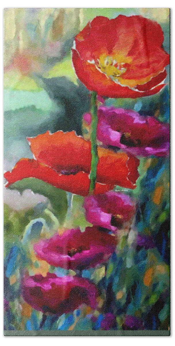 Rafael Salazar Beach Towel featuring the painting Poppies in watercolor by Rafael Salazar