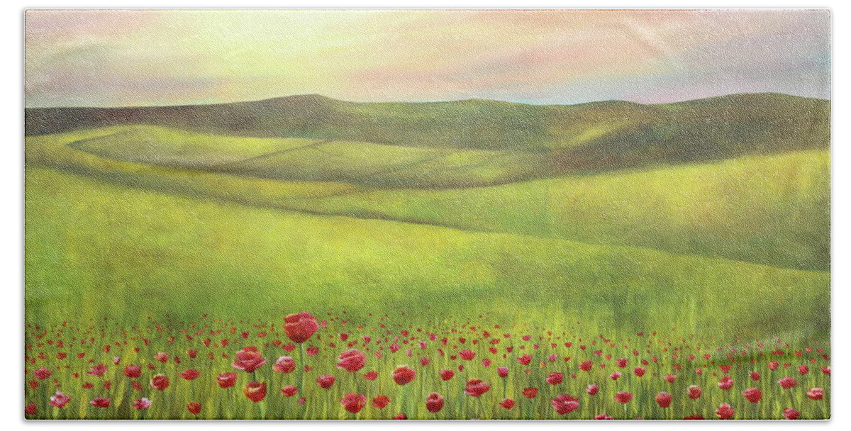 Poppies Art Beach Towel featuring the painting Poppies Sunset by Gabriela Valencia