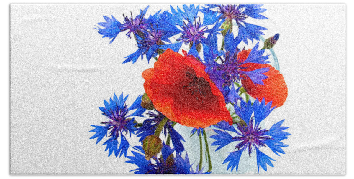 Poppy Beach Towel featuring the photograph Poppy and Cornflower bouquet by Anastasy Yarmolovich