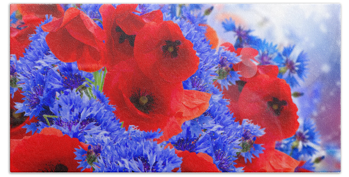 Poppy Beach Sheet featuring the photograph Poppy and Cornflower Flowers by Anastasy Yarmolovich