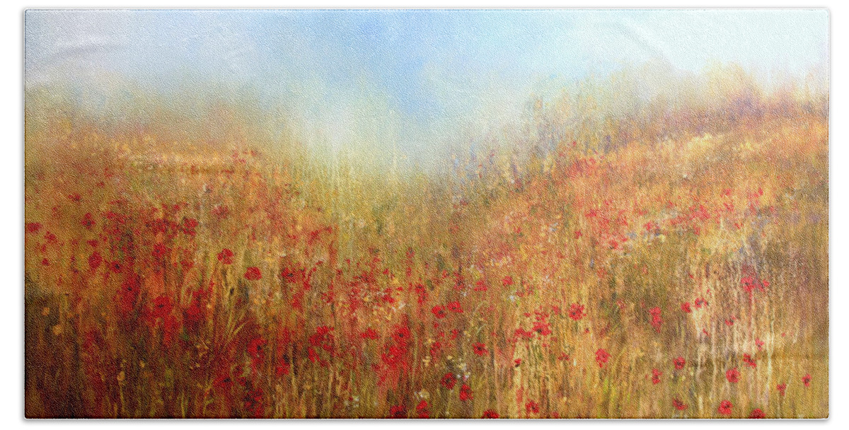 Landscape Beach Towel featuring the painting Poppy Field  SOLD by Valerie Travers