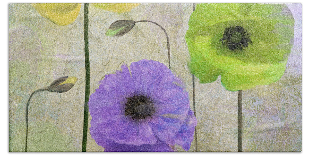 Poppy Beach Towel featuring the painting Poppy Shimmer II by Mindy Sommers