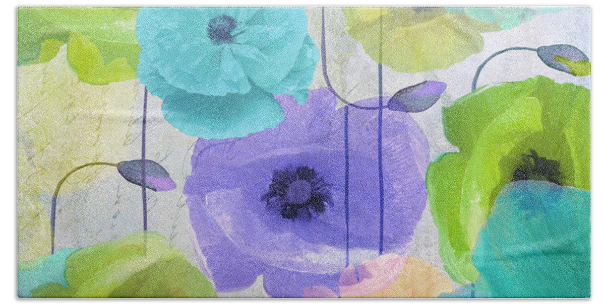 Poppy Beach Towel featuring the painting Poppy Shimmer IV by Mindy Sommers