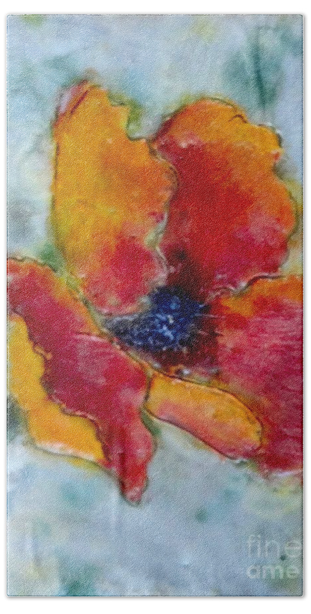 Poppy Beach Sheet featuring the painting Poppy Smile by Amy Stielstra