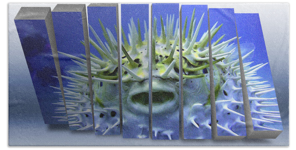 Porcupine Pufferfish Beach Sheet featuring the mixed media Porcupine Puffer by Marvin Blaine