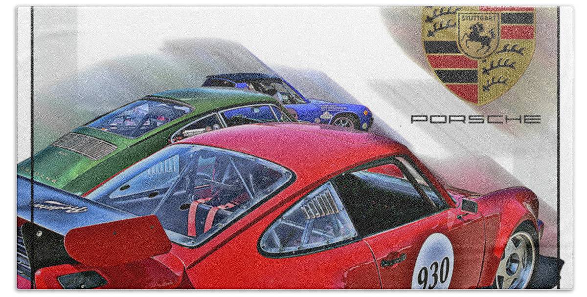 Porsche Beach Towel featuring the photograph Porsche Trio by Tom Griffithe