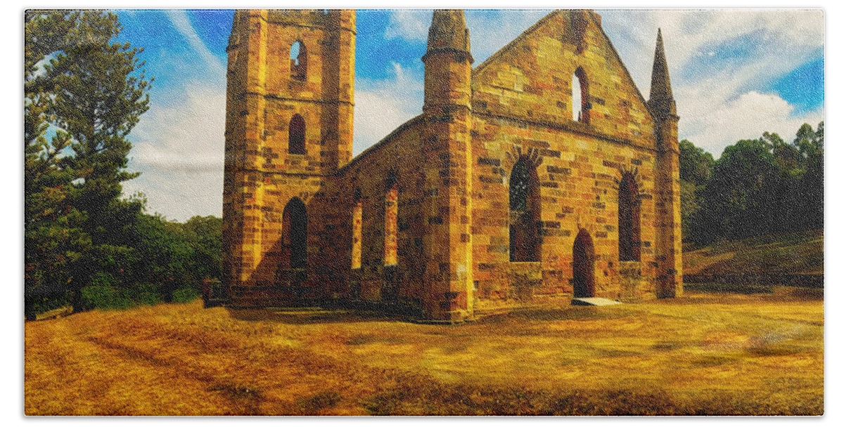 Port Arthur Beach Towel featuring the photograph Port Arther Church by Richard Gehlbach