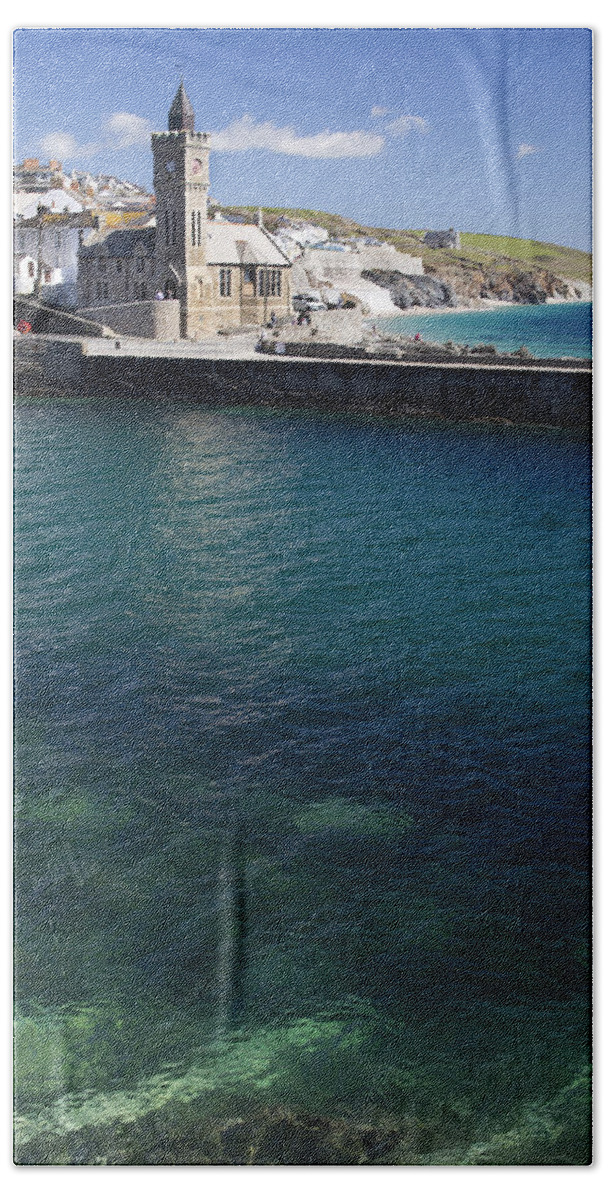 Porthleven Beach Towel featuring the photograph Porthleven harbour mouth Cornwall UK by Tony Mills