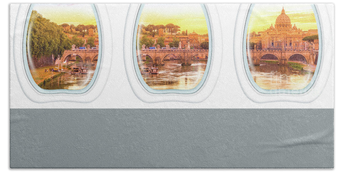 Italy Beach Towel featuring the photograph Porthole windows on Rome by Benny Marty