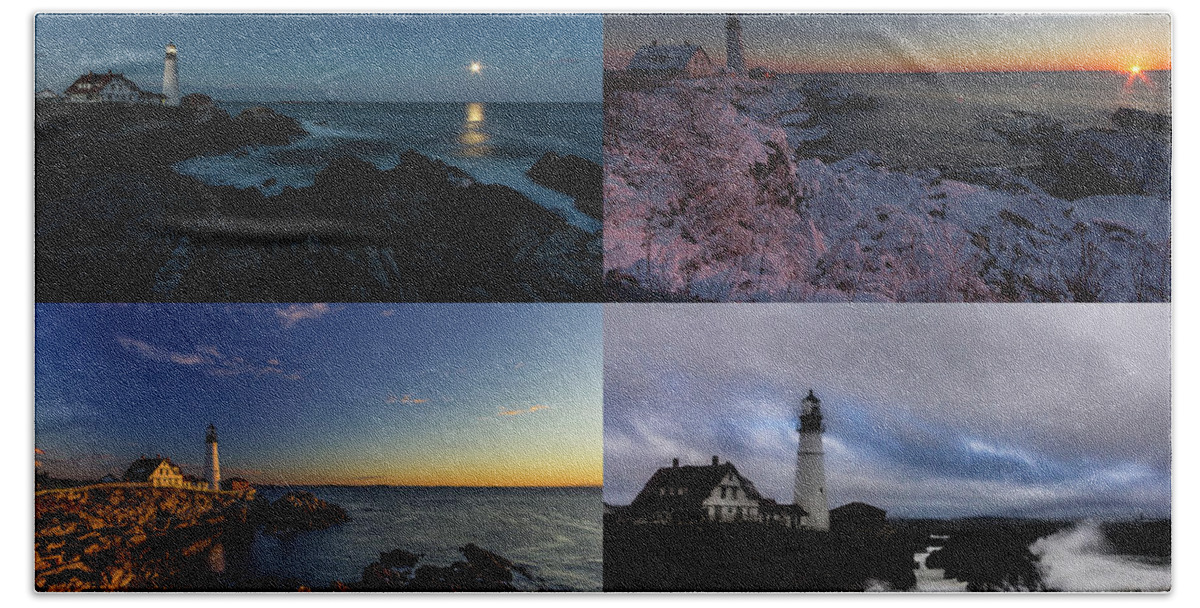 Moon Rise Beach Towel featuring the photograph Portland Head Light Day or Night by Darryl Hendricks
