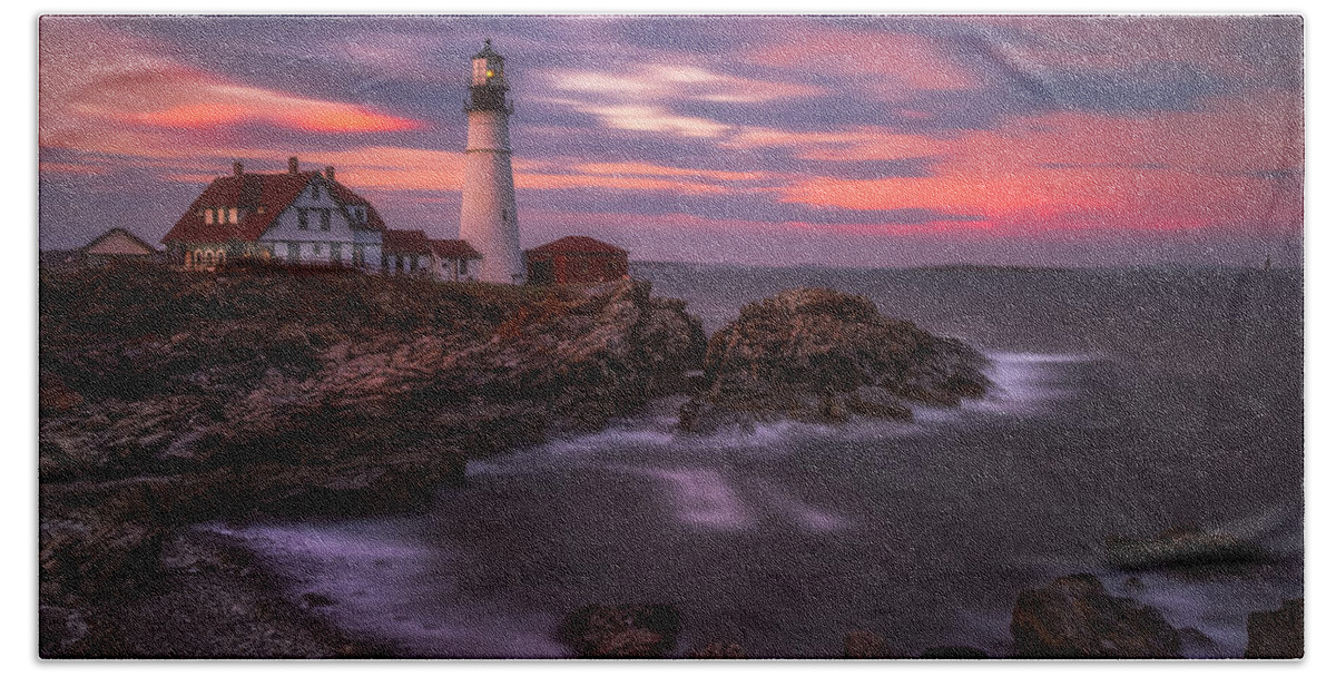 Maine Beach Towel featuring the photograph Portland Head Sunset by Darren White