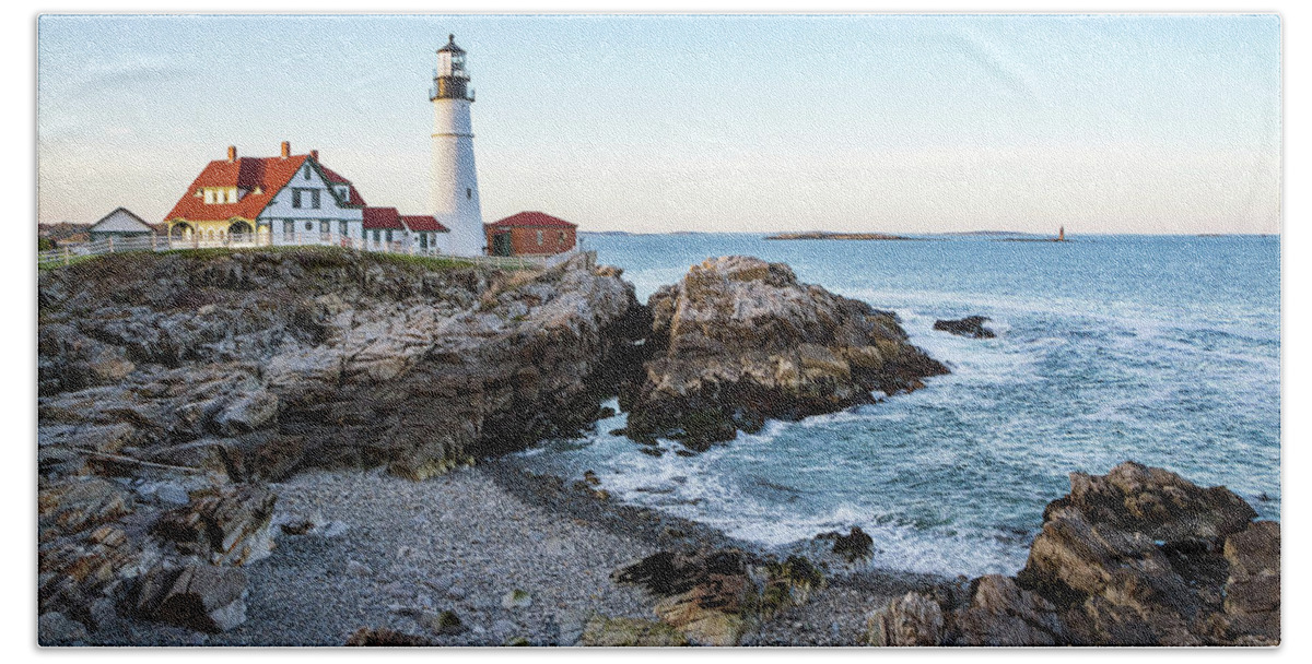 Cape Elizabeth Beach Towel featuring the photograph Portland Headlight and Ram Island Light by Robert Clifford