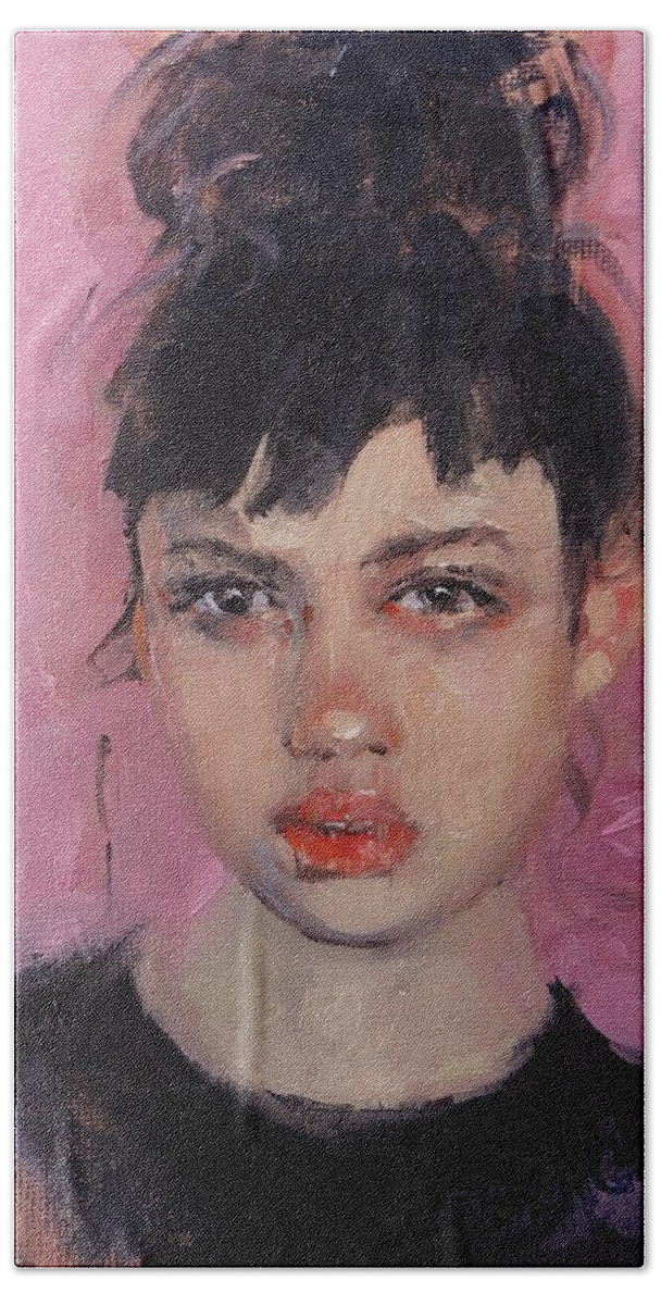 Portrait Beach Towel featuring the painting Portrait Demo by Laura Lee Zanghetti