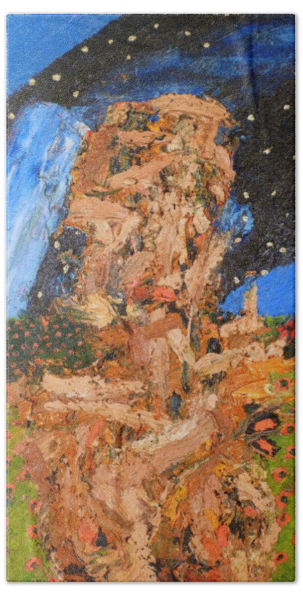 Landscape Beach Towel featuring the painting Portrait In Landscape With Stars by JC Armbruster