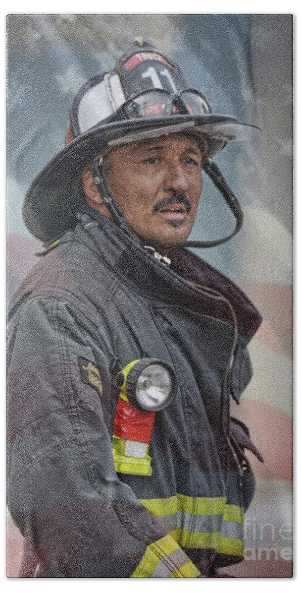 Portrait Of A Fire Fighter Beach Towel featuring the photograph Portrait of a Fire Fighter II by Jim Fitzpatrick