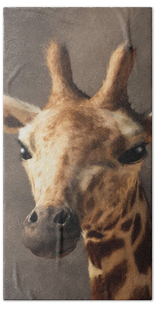 Giraffe Head Beach Towel featuring the digital art Portrait of a Giraffe by Daniel Eskridge