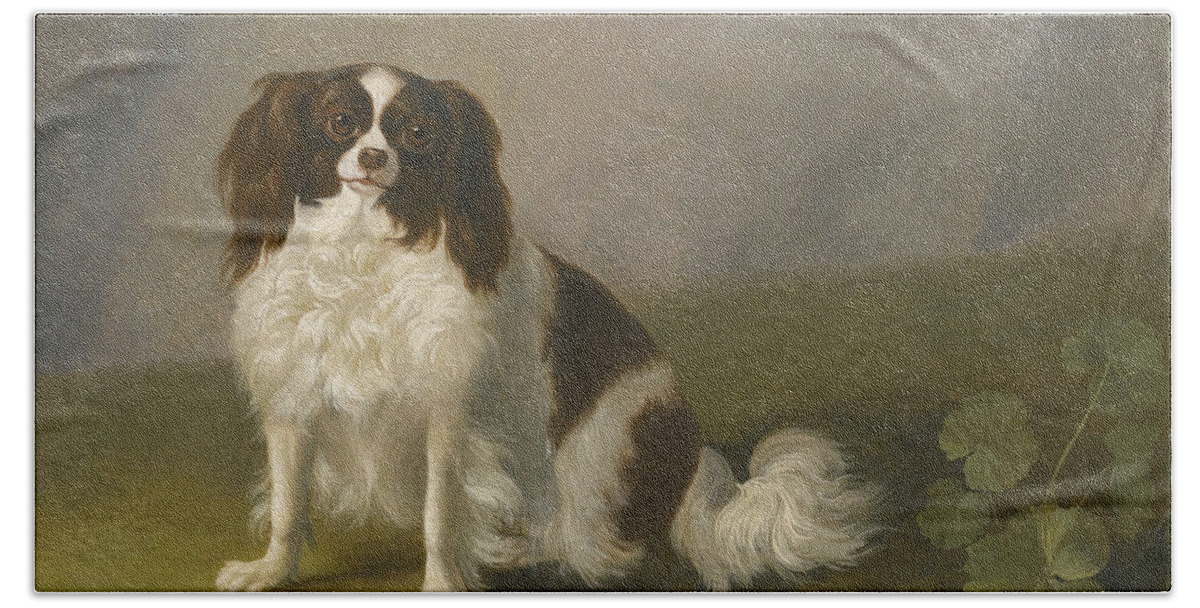 18th Century Art Beach Towel featuring the painting Portrait of a King Charles Spaniel in a Landscape by Jacob Philipp Hackert