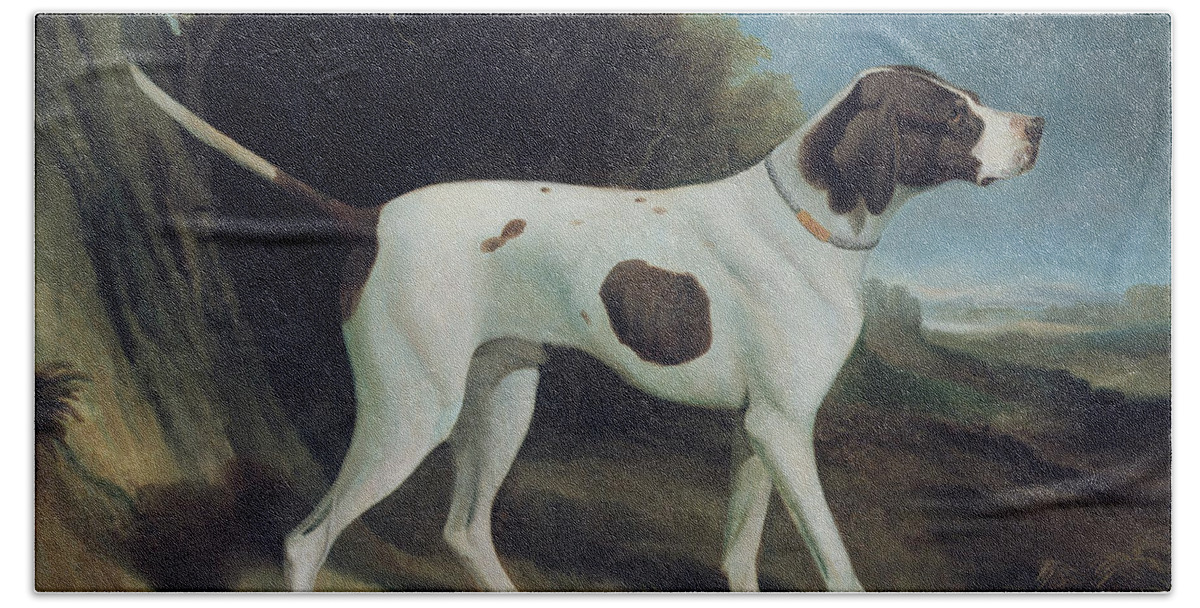 Dog Beach Towel featuring the painting Portrait of a liver and white pointer by George Garrard