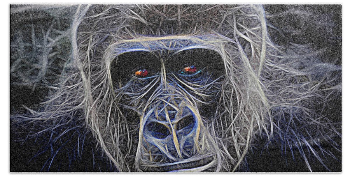 Ape Beach Towel featuring the digital art Portrait of a Male Ape digitally altered by Jim Fitzpatrick