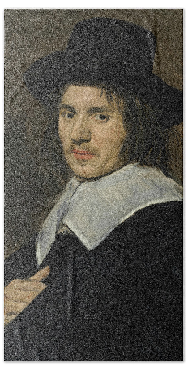 17th Century Art Beach Towel featuring the painting Portrait of a Man in a New Hat by Frans Hals