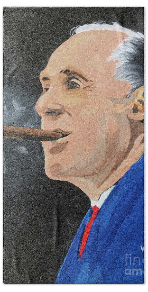 Portrait Beach Towel featuring the painting Portrait of Arnold Red Auerbach by William Bowers