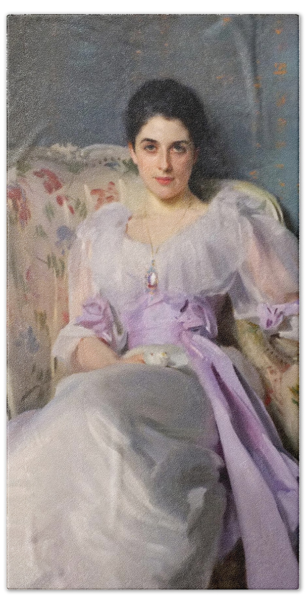 John Singer Sargent Beach Towel featuring the painting Portrait of Lady Agnew of Lochnaw by John Singer Sargent