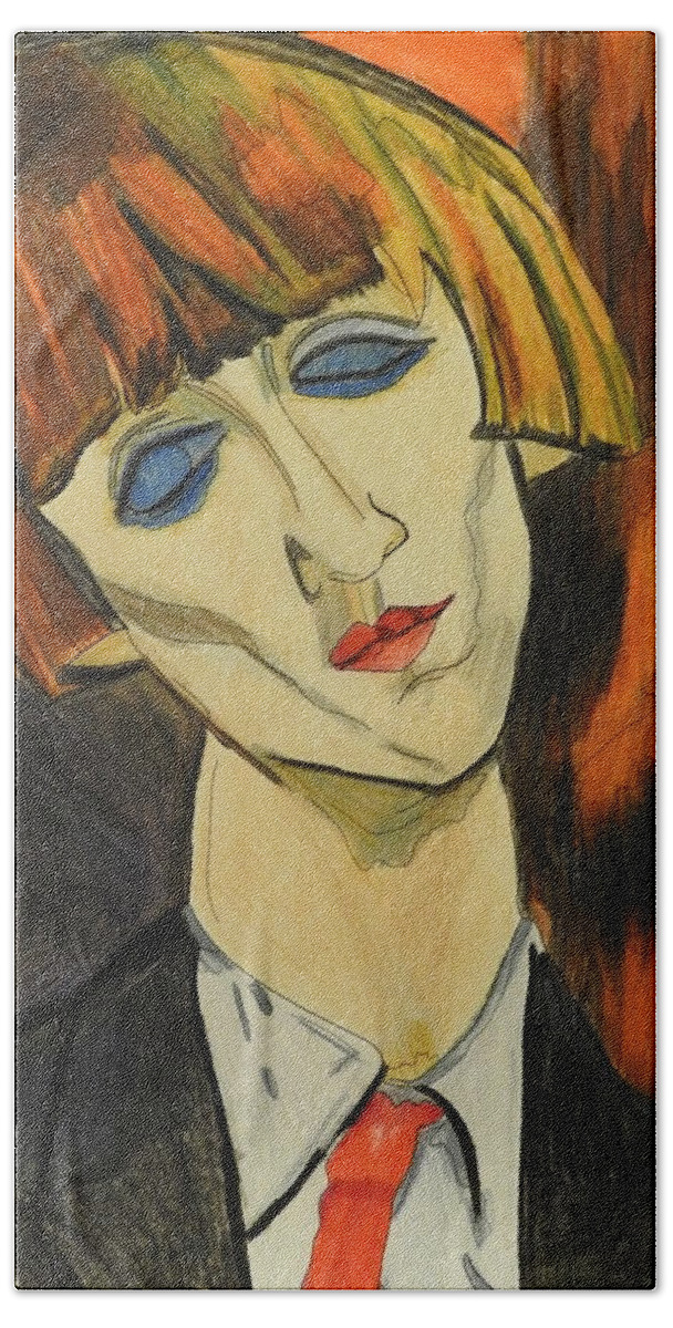 Modigliani Beach Towel featuring the mixed media Portrait of Madame Kisling After Amadeo Modigliani by Betty-Anne McDonald
