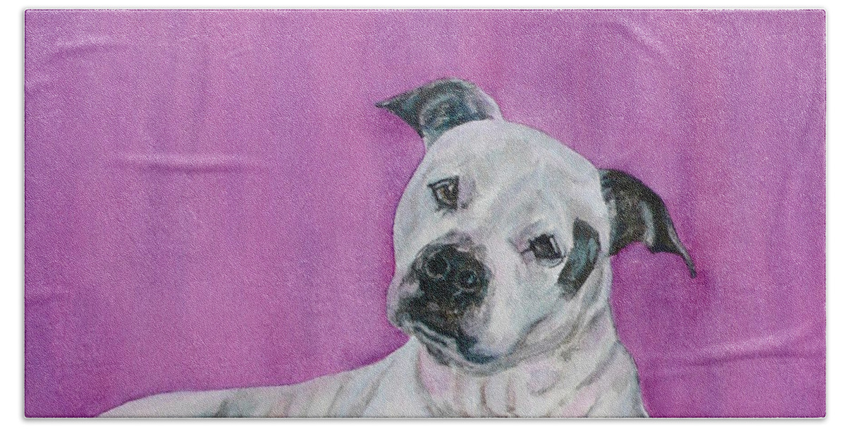 Dog Beach Towel featuring the painting Portrait of Maddie by Anna Ruzsan