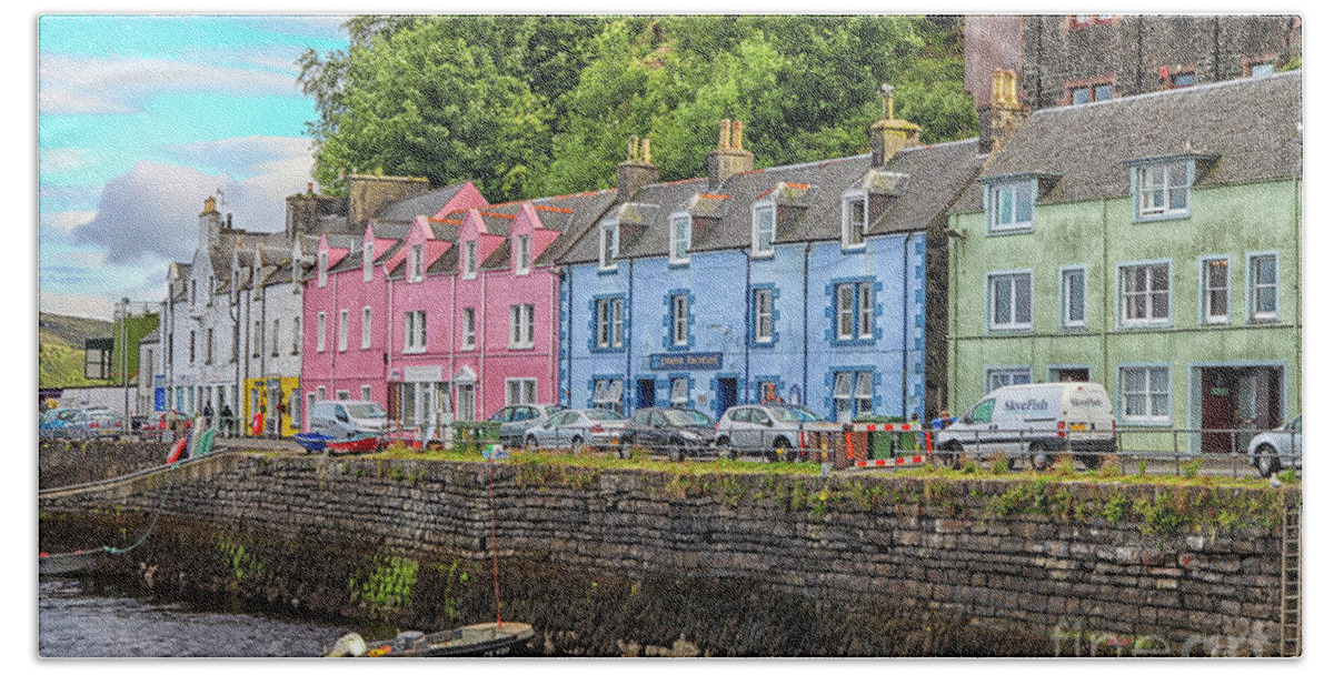 Architecture Beach Sheet featuring the photograph Portree town on Skye, Scotland by Patricia Hofmeester