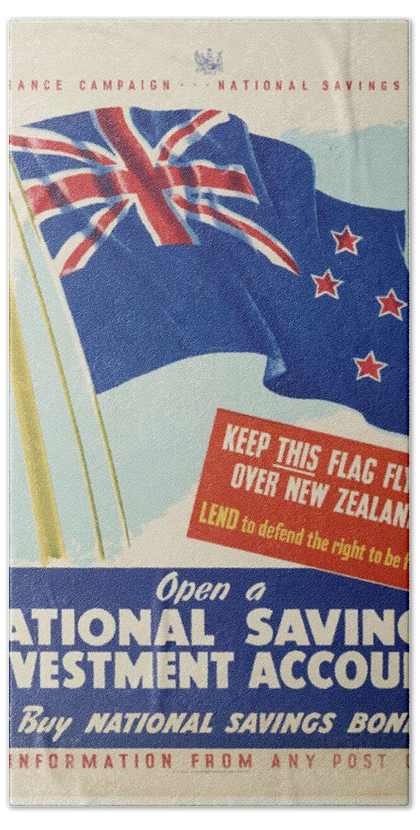 Poster Beach Towel featuring the painting Poster War Finance Campaign October 1940 Wellington by E.V Paul Government Printer N.Z Natio by Celestial Images