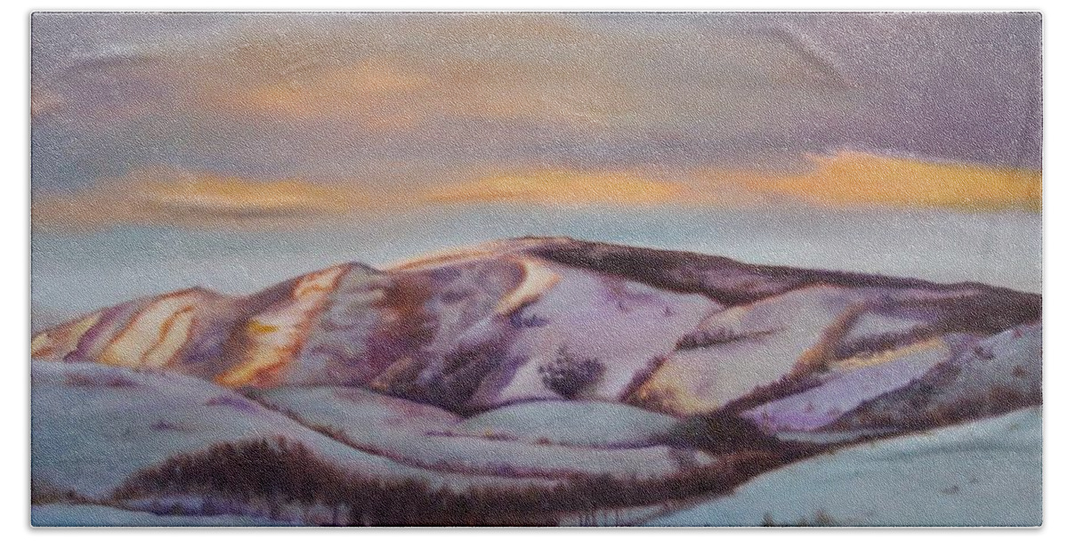 Landscape Beach Towel featuring the painting Powder Mountain by Marlene Book
