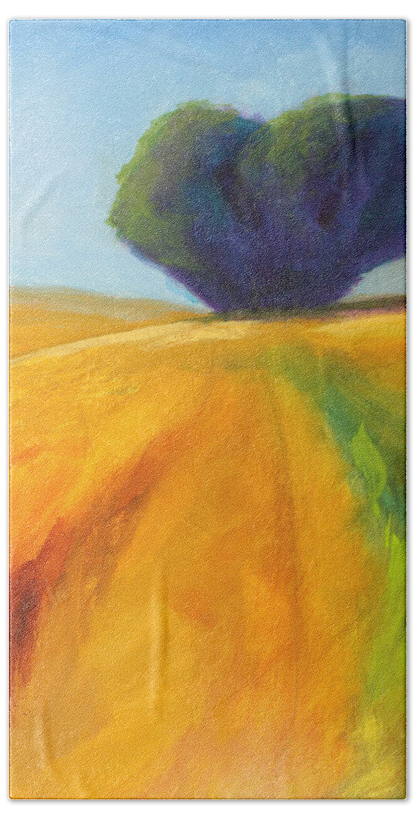 Large Landscape Painting Beach Towel featuring the painting Prairie Tree by Nancy Merkle