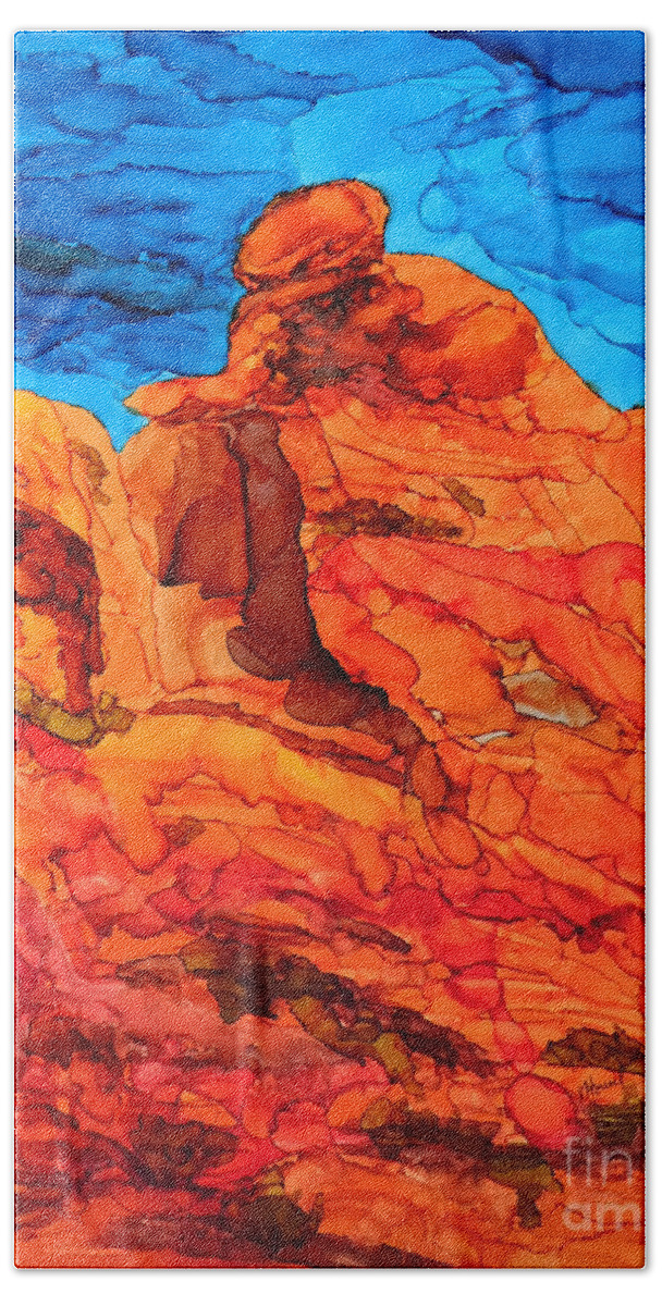 Alcohol Ink Beach Towel featuring the painting Praying Lady at Red Rock Canyon 2 by Vicki Housel
