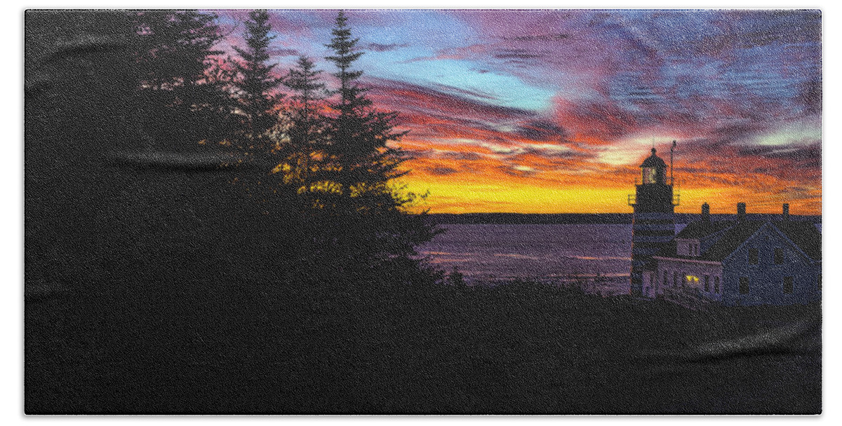 West Quoddy Head Lighthouse Beach Towel featuring the photograph Pre Dawn Light at West Quoddy Head Lighthouse by Marty Saccone