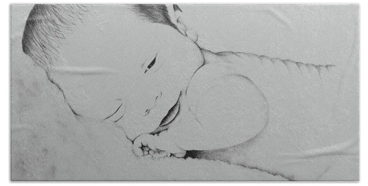 Baby Beach Sheet featuring the drawing Precious Baby by Patricia Hiltz
