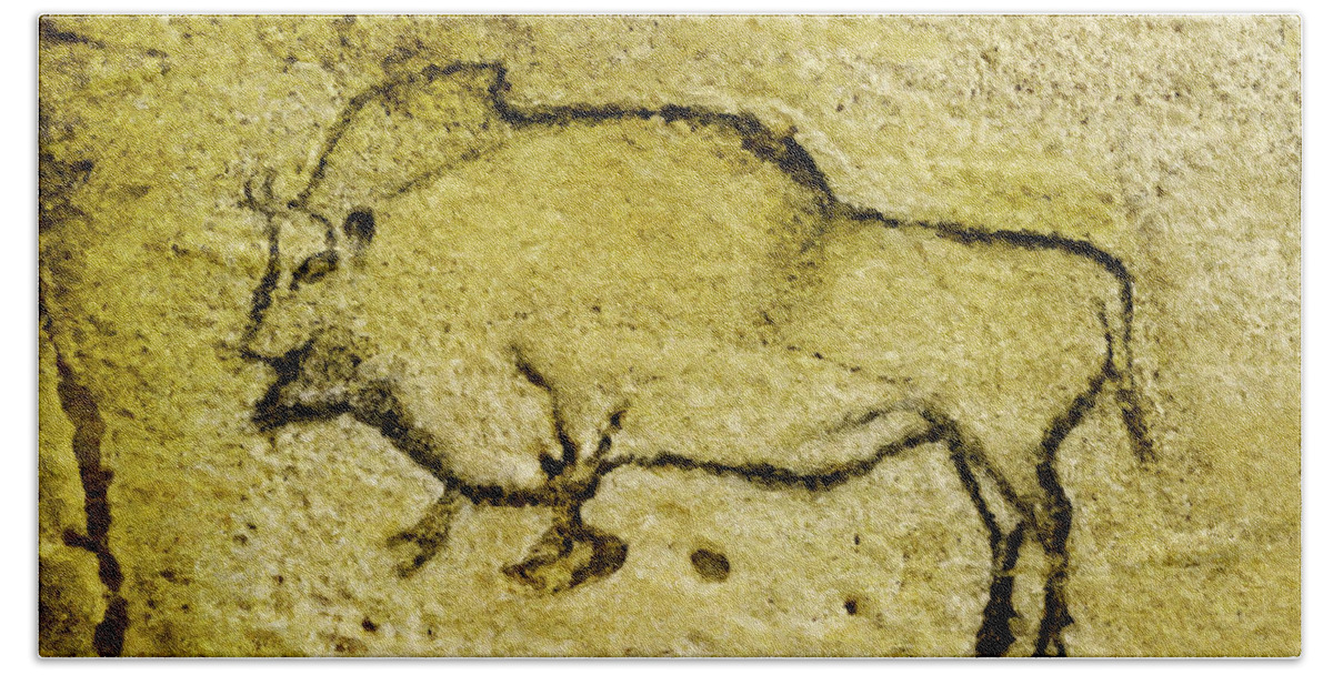Bison Beach Towel featuring the digital art Prehistoric Bison 1- La Covaciella by Weston Westmoreland