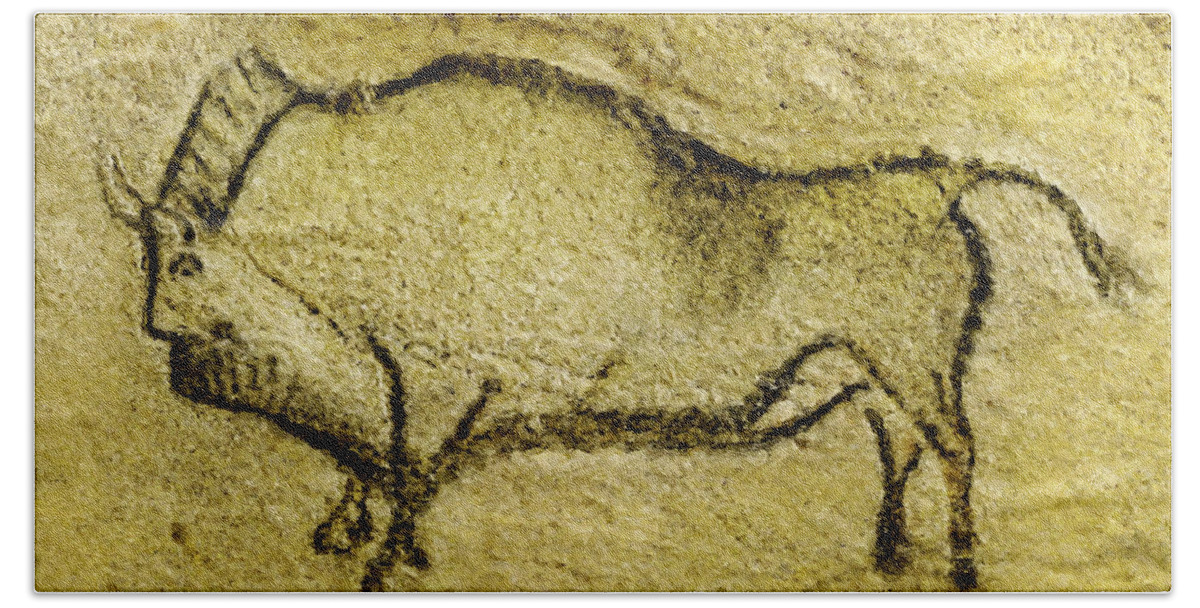Bison Beach Towel featuring the digital art Prehistoric Bison 2 - La Covaciella by Weston Westmoreland