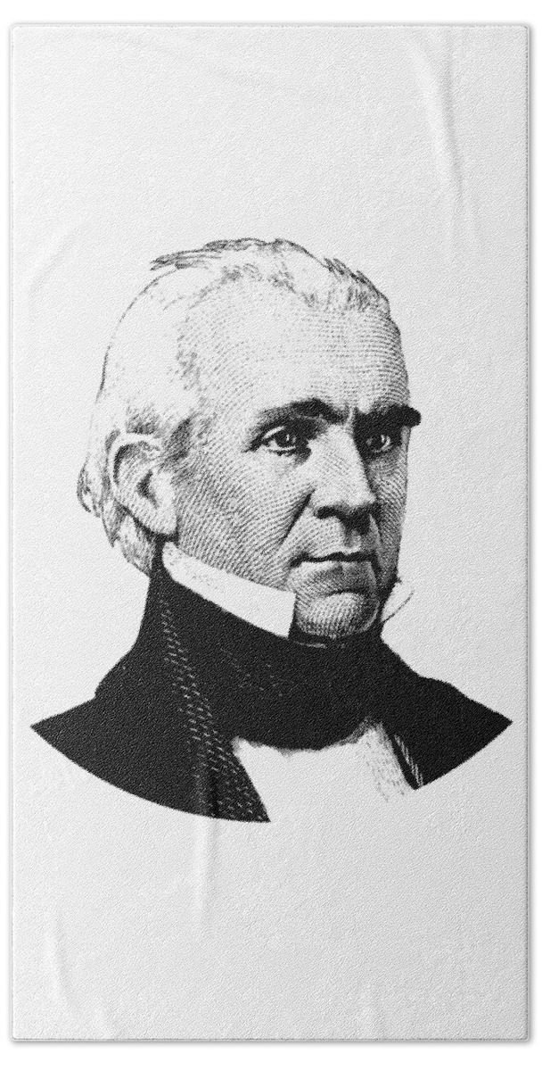 President Polk Beach Towel featuring the digital art President James K. Polk Graphic Black and White by War Is Hell Store